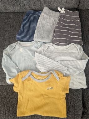 Carter's Yellow Baby Tee + Neutral Tops & Shorts Set
